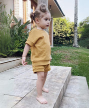 Conjunto bebê e infantil canelado blusa e shorts cor