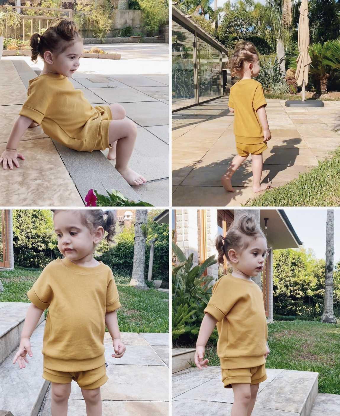 Conjunto bebê e infantil canelado blusa e shorts cor