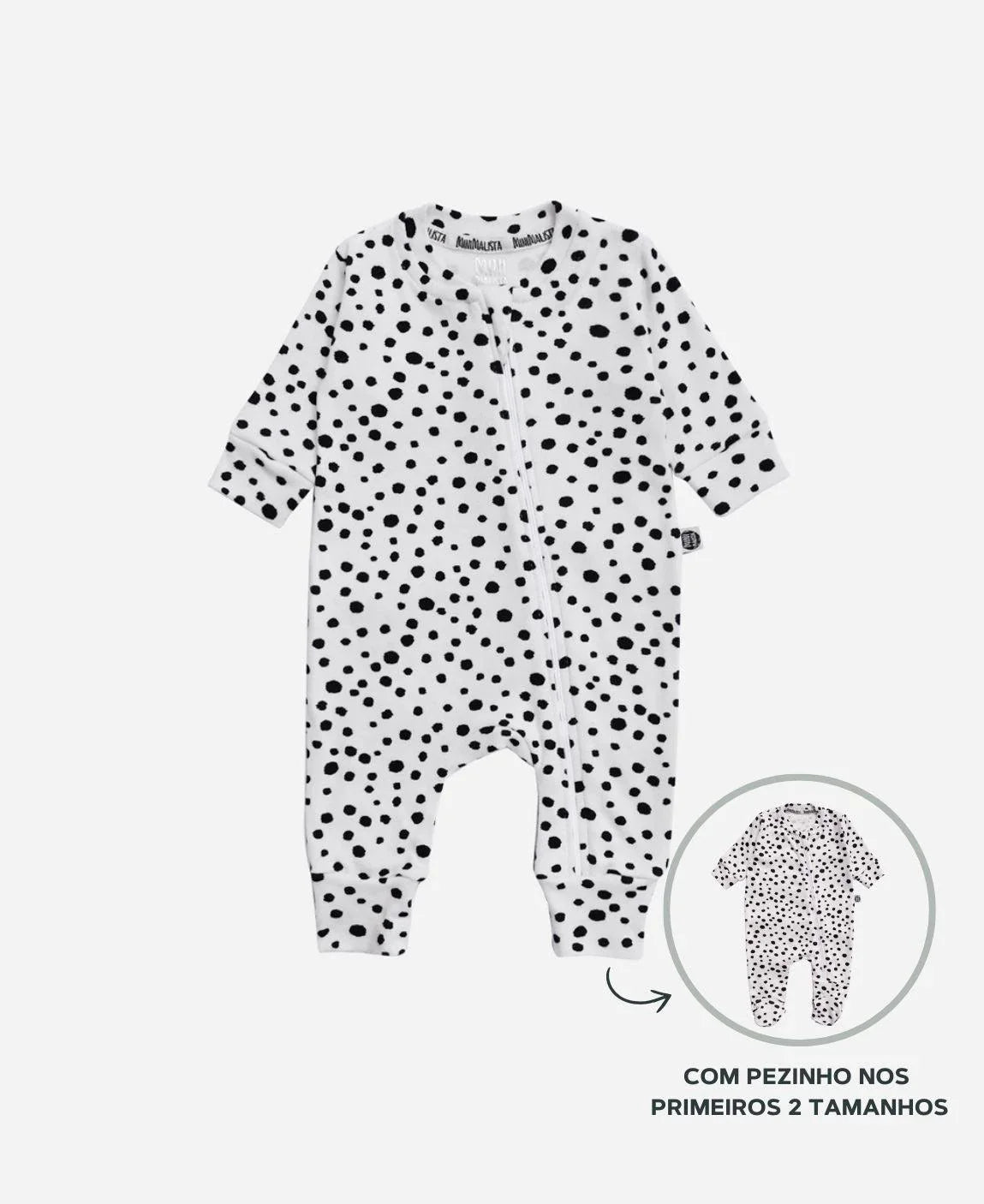 Macacão de Bebê Ziper com opção de Pezinho | Snow Leopard
