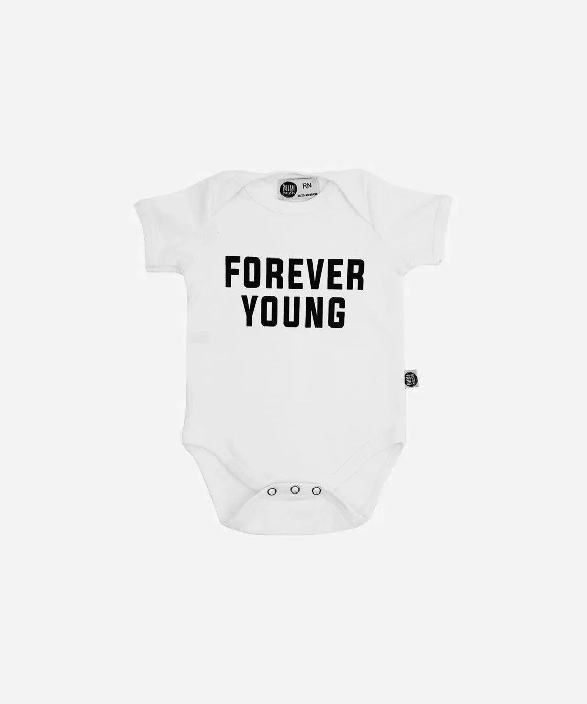 Body de Bebê Manga Curta Unissex FOREVER YOUNG - MiniMalista Baby - b2b, Baby, com-desconto-mm10, Meia Estação, Menino, Neutro, tab-tam-body-curto, Unissex -bebê-minimalista-estiloso