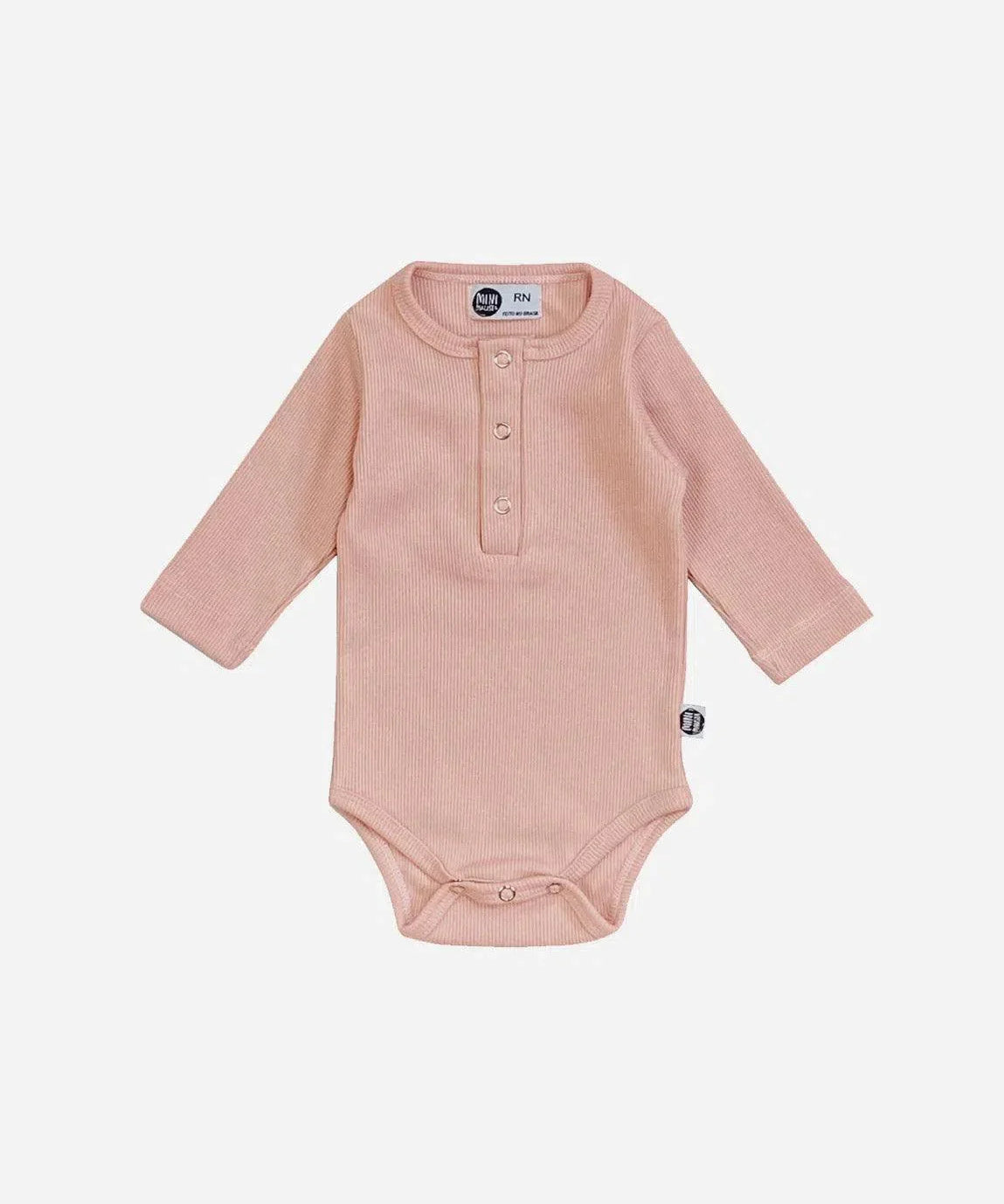 Body de Bebê Manga Longa Unissex Canelado Botões Liso MiniMalista Mystic Rose - MiniMalista Baby - 0.3, 0.4, b2b, Baby, black-friday, com-desconto-mm10, Frio, Menina, tab-tam-body-botão-frontal, tab-tam-body-canelado, Winter Sale 30%, Winter Sale 40% -bebê-minimalista-estiloso