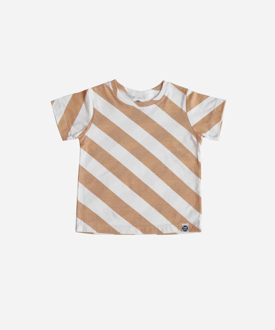 Camiseta Infantil Manga Curta Unissex | Listras Diagonais Bege - MiniMalista Baby - 0.2, b2b, black-friday, com-desconto-mm10, Kids, Meia Estação, Menino, minime, Neutro, new, tab-tam-camiseta-manga-curta, Unissex -bebê-minimalista-estiloso