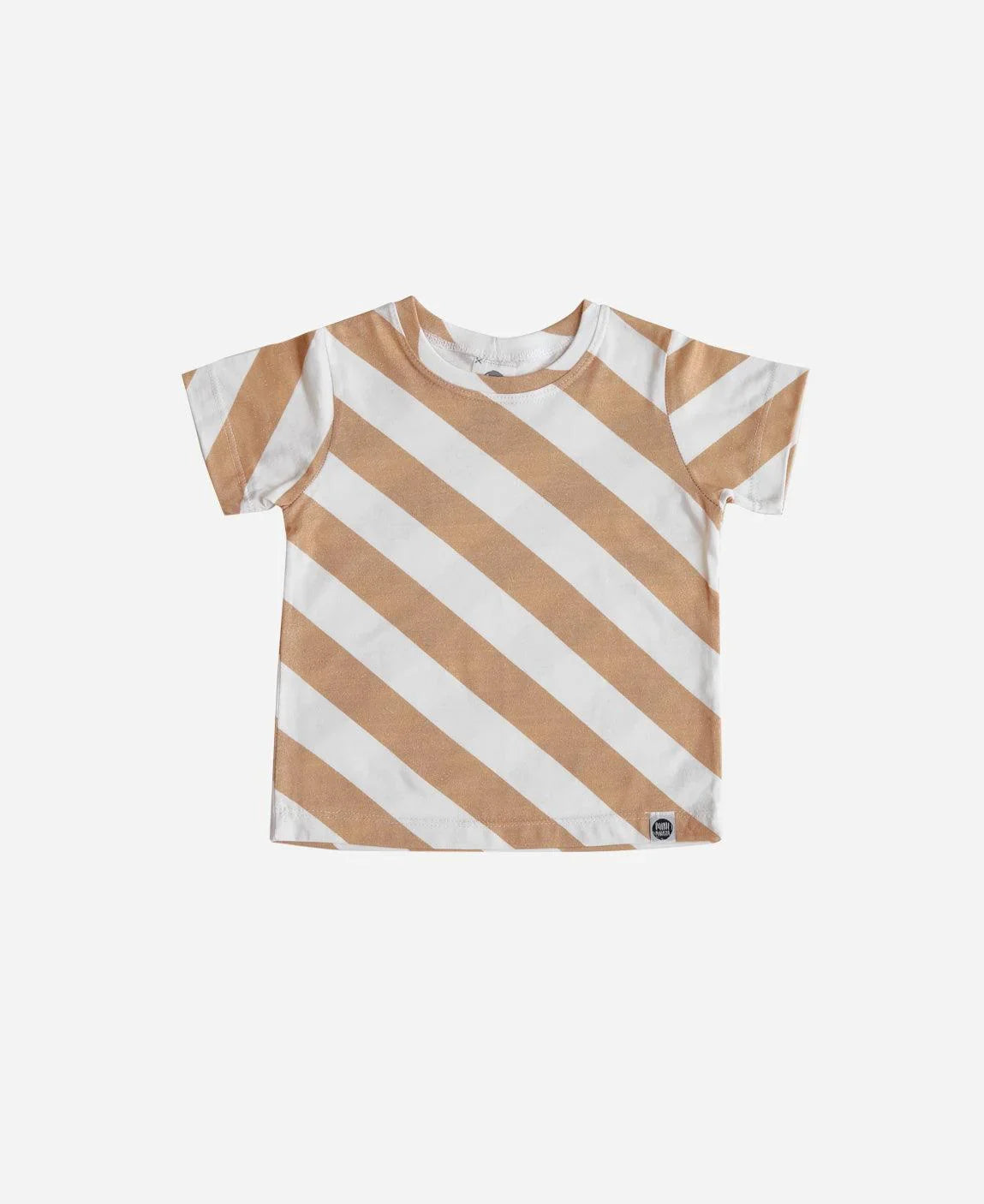 Camiseta Infantil Manga Curta Unissex | Listras Diagonais Bege - MiniMalista Baby - 0.2, b2b, black-friday, com-desconto-mm10, Kids, Meia Estação, Menino, minime, Neutro, new, tab-tam-camiseta-manga-curta, Unissex -bebê-minimalista-estiloso