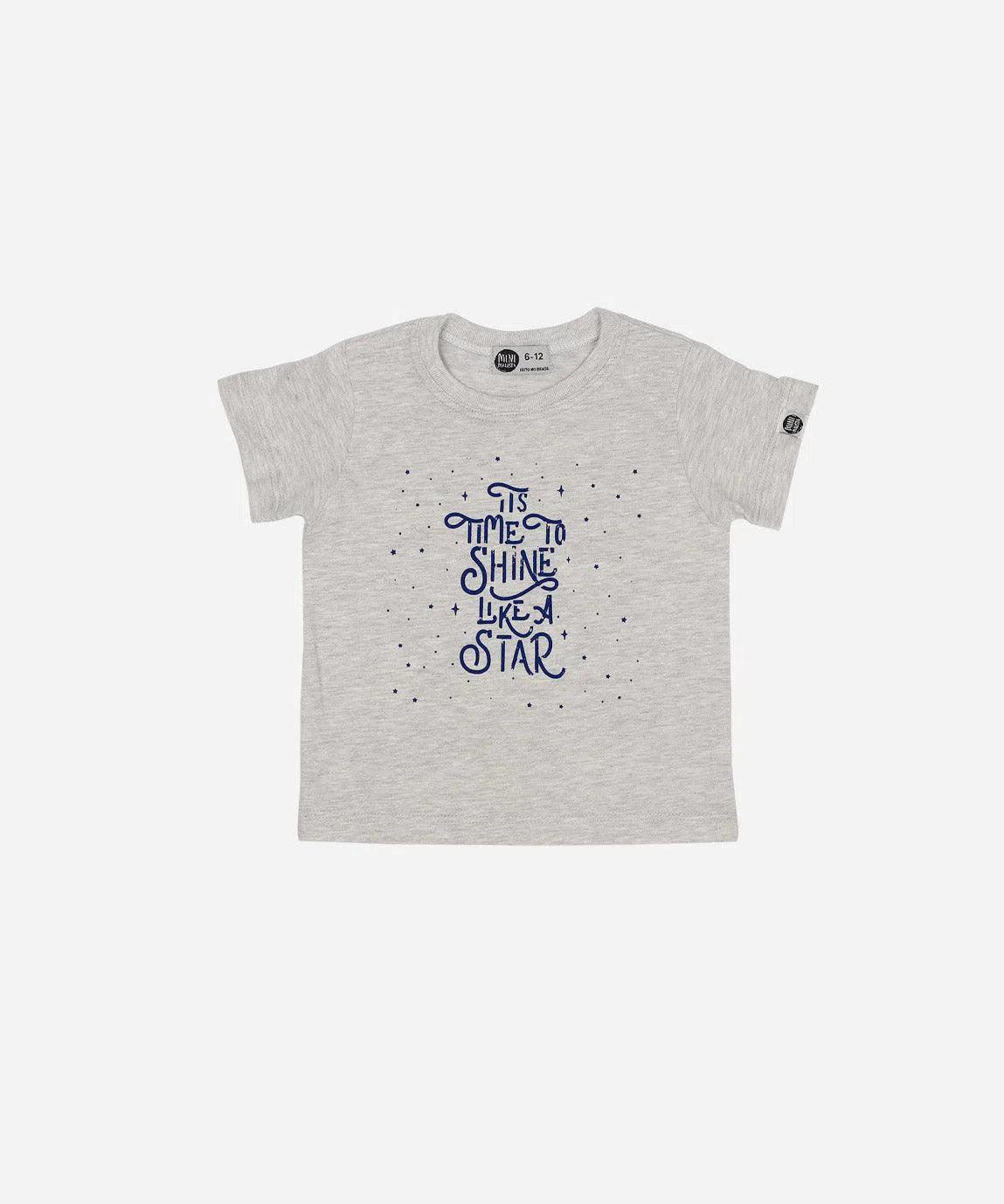 Camiseta Infantil Manga Curta Unissex Time to Shine Fundo Mescla Claro - MiniMalista Baby - 0.3, b2b, black-friday, com-desconto-mm10, Kids, Meia Estação, Menina, Neutro, tab-tam-camiseta-manga-curta, Unissex -bebê-minimalista-estiloso