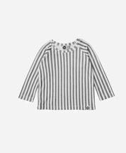 Camiseta Infantil de Inverno Manga Longa Unissex Raglan | Listras Retrô Cinza