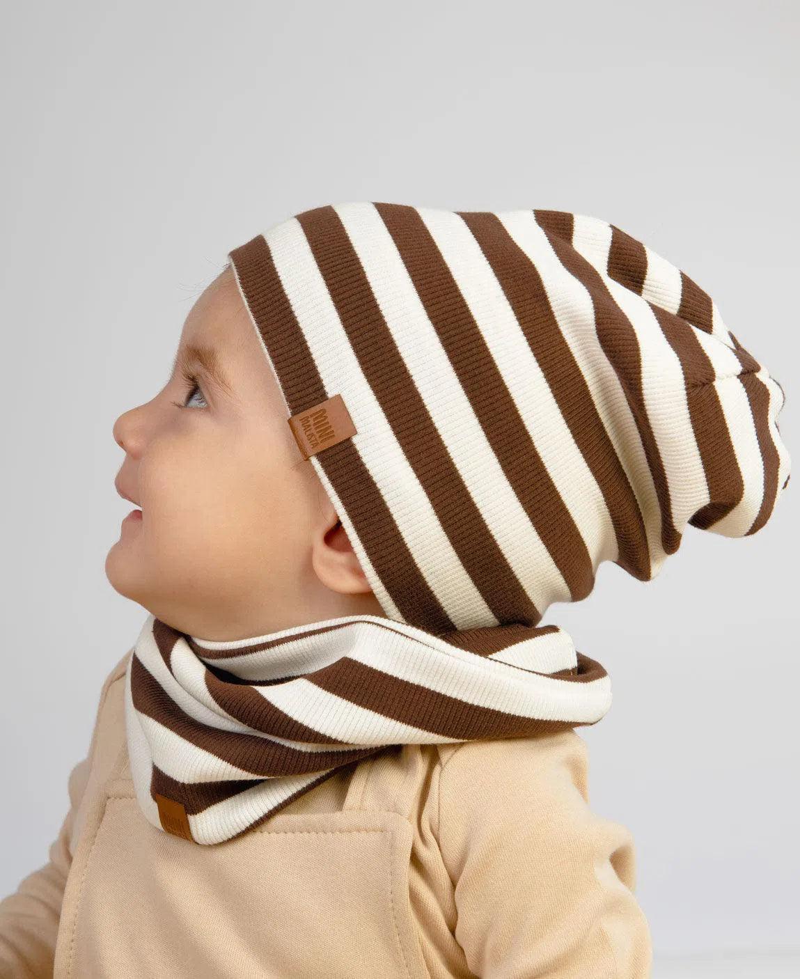 Gorro Infantil Canelado Unissex Listras Caramelo e Branco Off - MiniMalista Baby - 0.3, b2b, black-friday, com-desconto-mm10, Frio, Menino, Neutro, Unissex, Winter Sale 30% -bebê-minimalista-estiloso