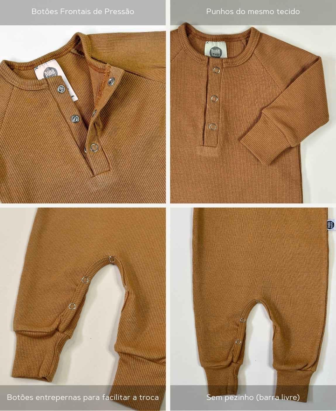 Macacão Bebê Canelado Botões Unissex | Liso Goldie