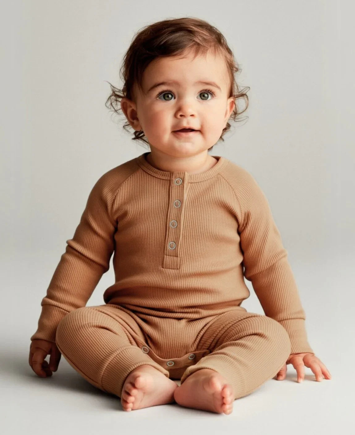 Macacão Bebê Canelado Botões Unissex | Liso Goldie