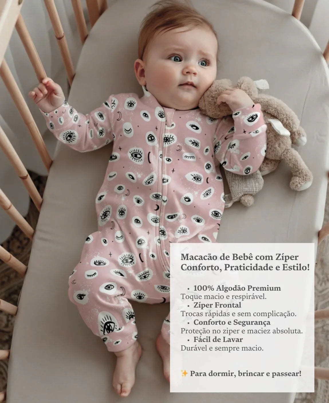 Macacão de Bebê Ziper com opção de Pezinho | Mystic Eyes