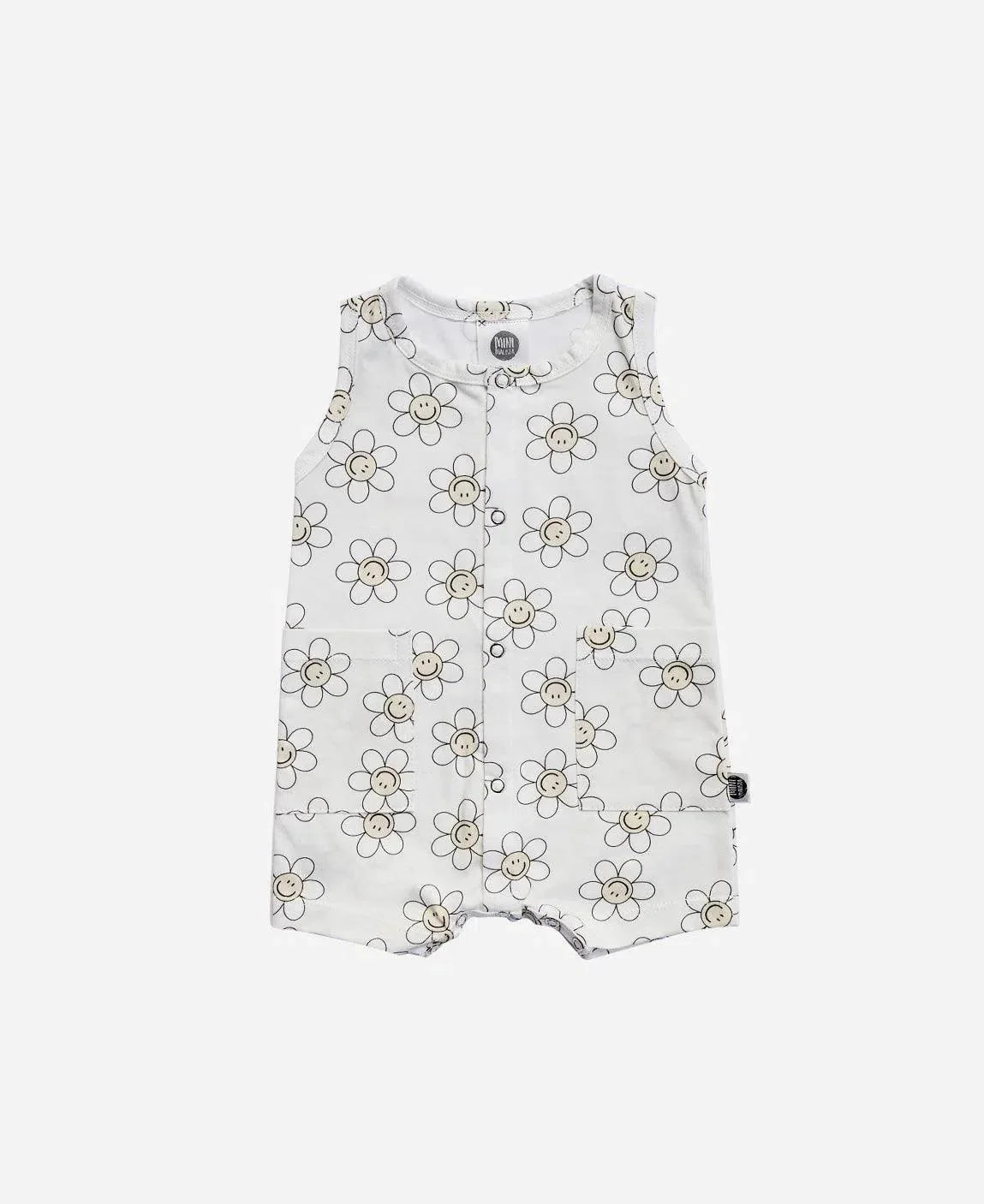 Macaquinho de Verão Botões Regata Unissex | Flower Power - MiniMalista Baby - 0.3, Ano Novo, b2b, Baby, black-friday, Calor, com-desconto-mm10, Kids, Menina, Reveillon, tab-tam-macaquinho-tank-romper, Verão -bebê-minimalista-estiloso
