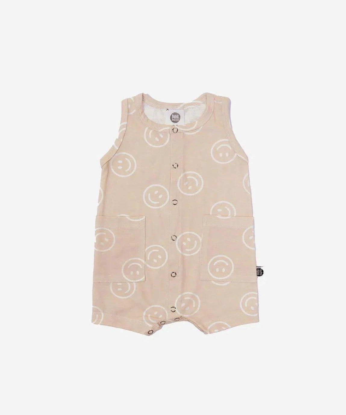 Macaquinho de Verão Botões Regata Unissex | Smiley - MiniMalista Baby - 0.3, b2b, Baby, black-friday, Calor, com-desconto-mm10, Kids, Menino, Neutro, tab-tam-macaquinho-tank-romper, Unissex, Verão -bebê-minimalista-estiloso