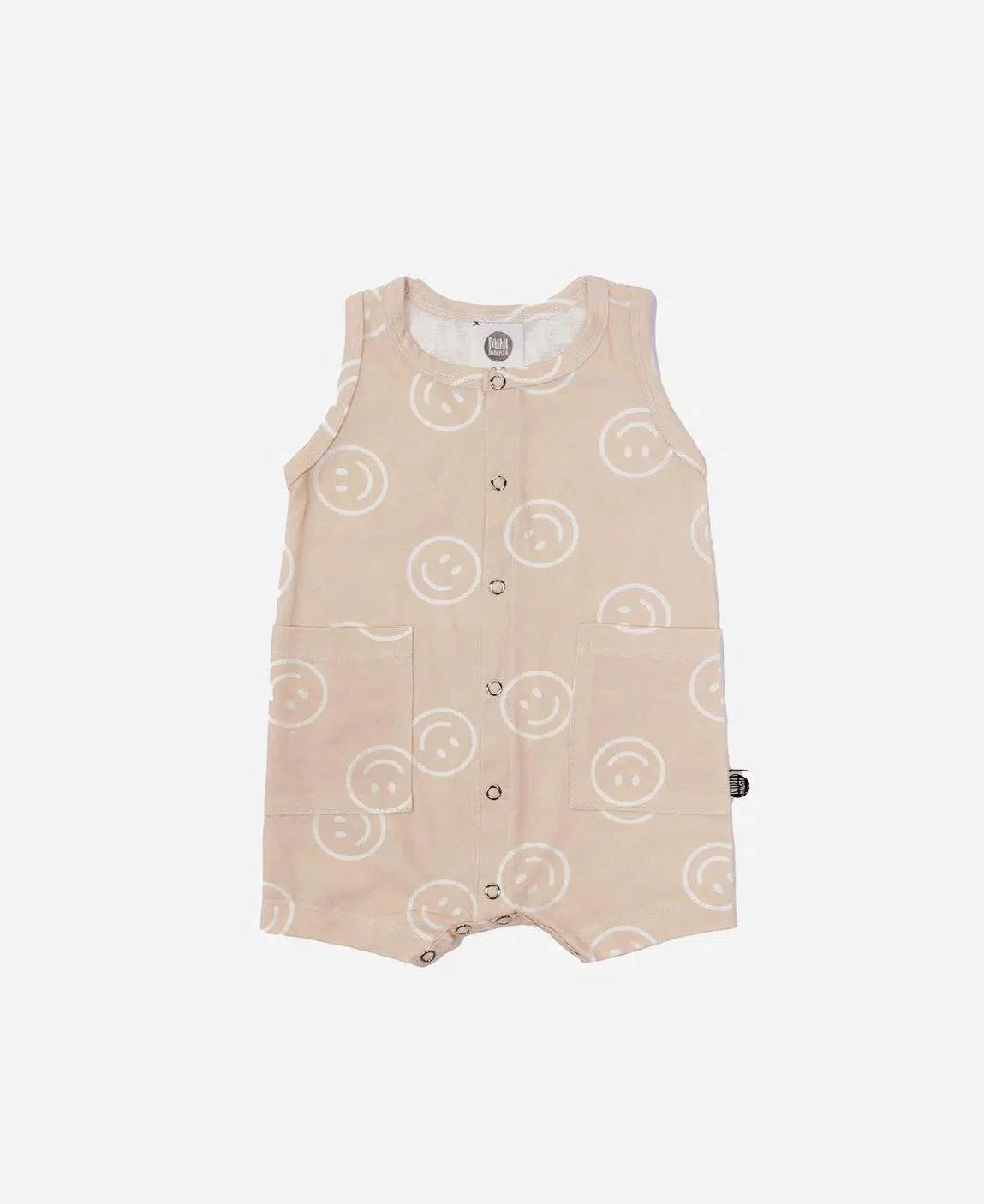 Macaquinho de Verão Botões Regata Unissex | Smiley - MiniMalista Baby - 0.3, b2b, Baby, black-friday, Calor, com-desconto-mm10, Kids, Menino, Neutro, tab-tam-macaquinho-tank-romper, Unissex, Verão -bebê-minimalista-estiloso