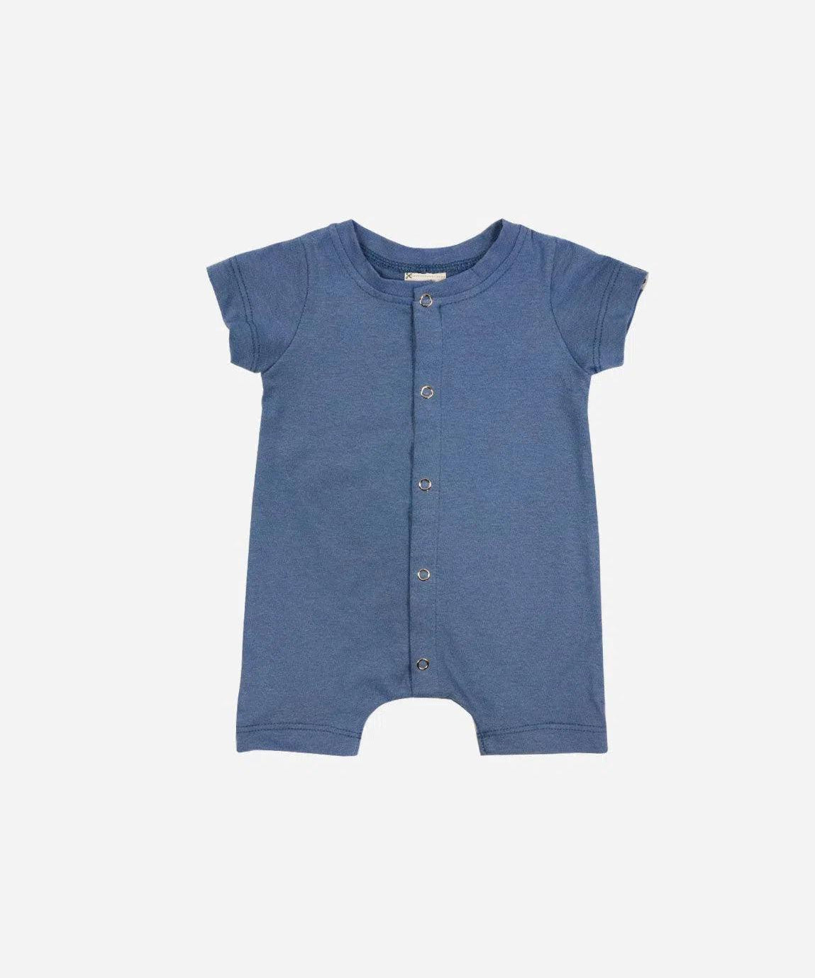 Macaquinho de Verão Unissex Botão Frontal Liso Azul - MiniMalista Baby - 0.3, b2b, Baby, black-friday, Calor, com-desconto-mm10, Menino, Verão -bebê-minimalista-estiloso
