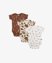 Kit 3 Bodies Manga Curta | Marrom e Branco Off