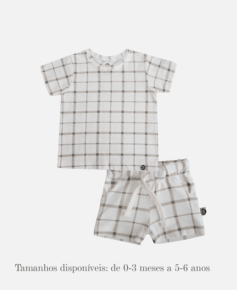 Look Infantil Camiseta + Shorts Cargo Xadrez Verão - MiniMalista Baby - b2b, bundle, Calor, com-desconto-mm10, Kids, Menino, minime, Neutro, new, Unissex, Verão -bebê-minimalista-estiloso