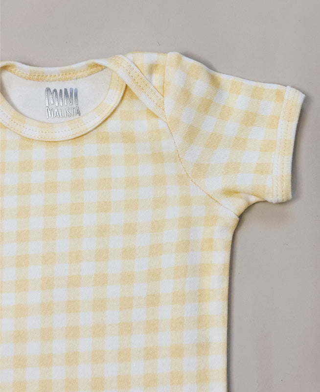 Body de Bebê Manga Curta Unissex | Vichy Amarelo