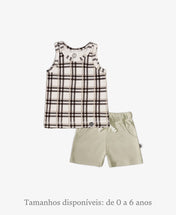 Conjunto Regata e Bermuda Infantil Menino | Stone e Xadrez Plaid