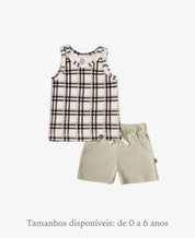 Conjunto Regata e Bermuda Infantil Menino | Stone e Xadrez Plaid