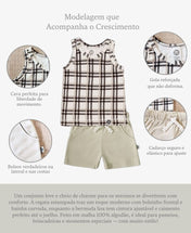 Conjunto Regata e Bermuda Infantil Menino | Stone e Xadrez Plaid