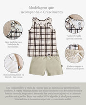 Conjunto Regata e Bermuda Infantil Menino | Stone e Xadrez Plaid