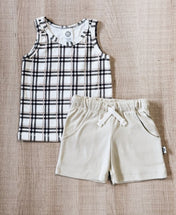 Conjunto Regata e Bermuda Infantil Menino | Stone e Xadrez Plaid