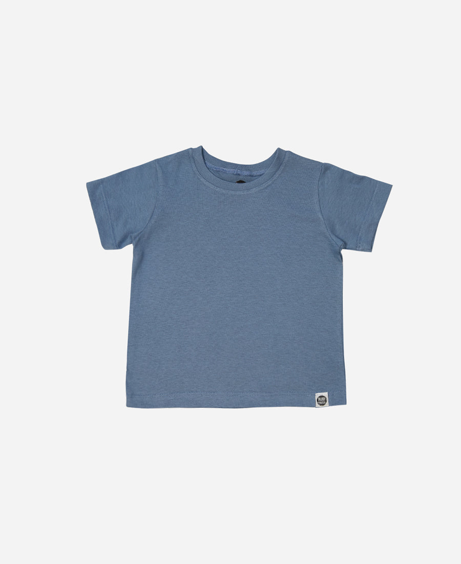 Camiseta Infantil Manga Curta Unissex | Liso Azul Retrô