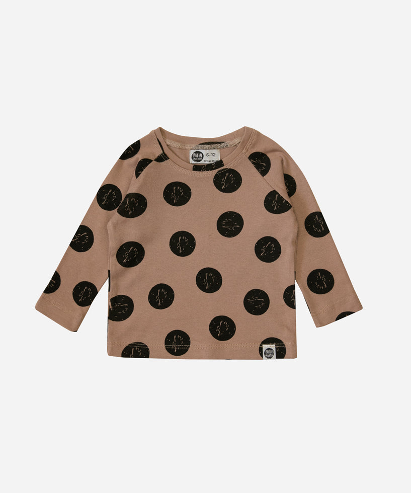 Camiseta-infantil-manga-longa-inverno-moderna-unissex-full-moon-marrom-bolas-pretas.jpg