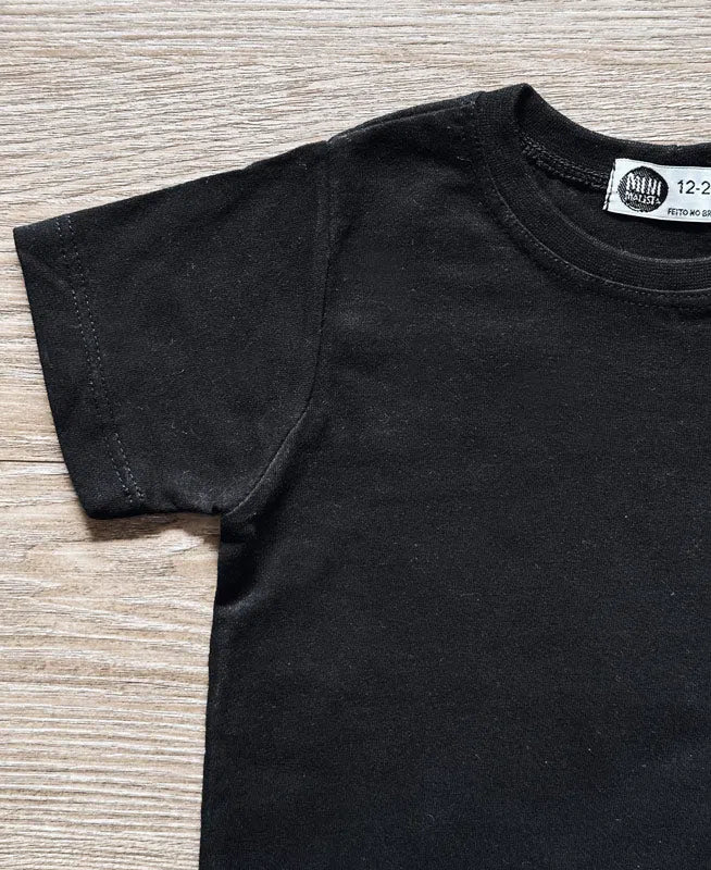 Camiseta Infantil Manga Curta Unissex MiniMalista | Liso Preto