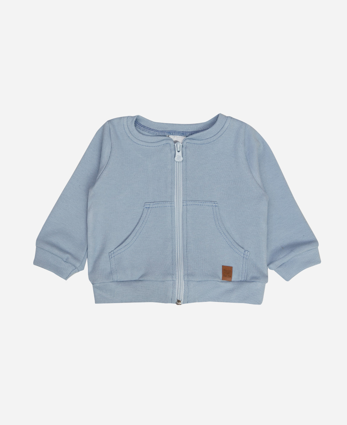 Casaco Bomber Unissex Infantil Liso Azul Coastal - malha suedine 100% algodão sustentável com zíper frontal, ribana elástica e bolsos - MiniMalista Baby