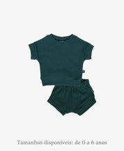 Conjunto Canelado Blusa e Shorts | Liso Deep Green