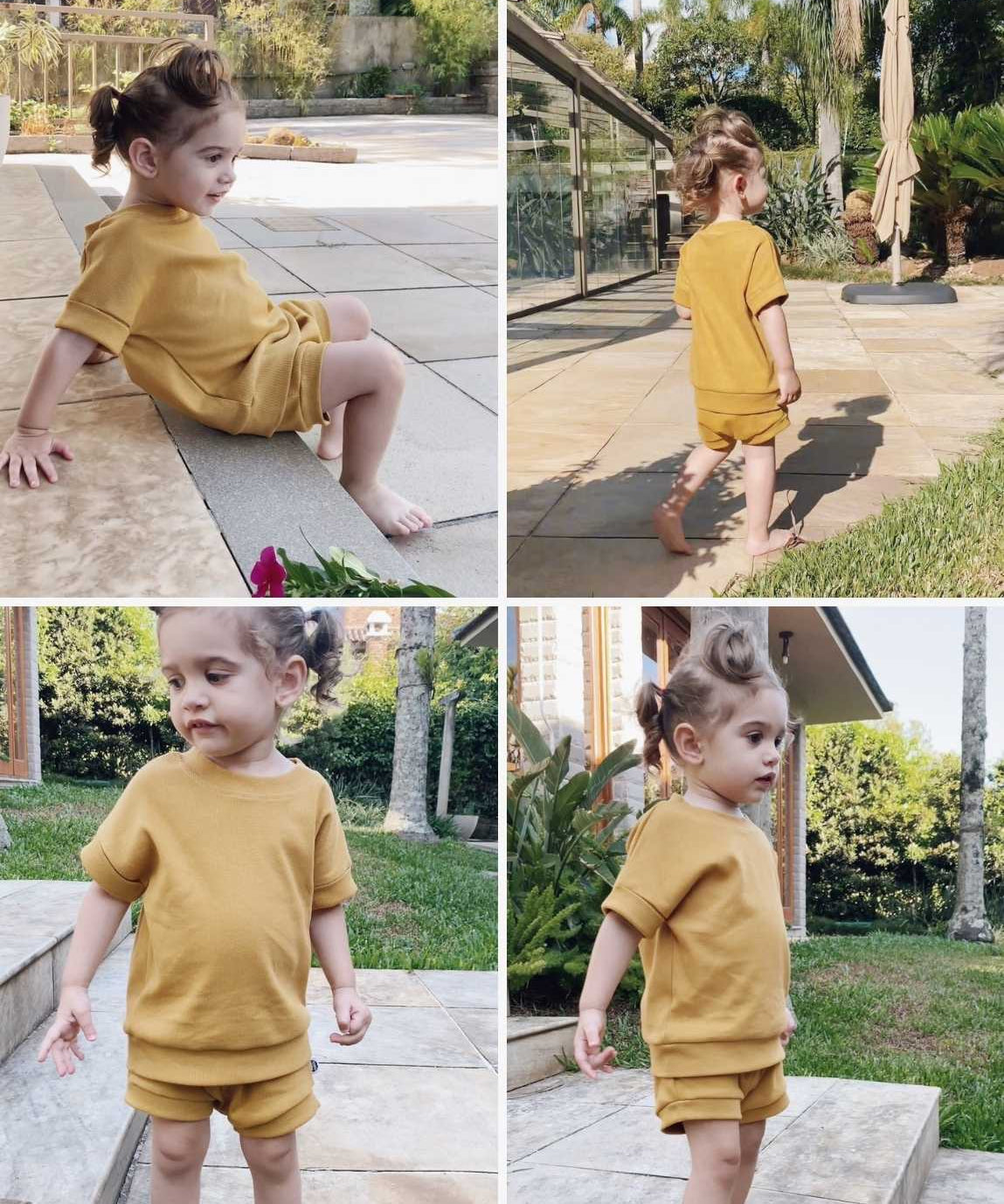 Conjunto bebê e infantil canelado blusa e shorts cor 