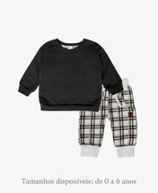 Conjunto de Moletom Infantil Algodão | Xadrez Plaid e Preto