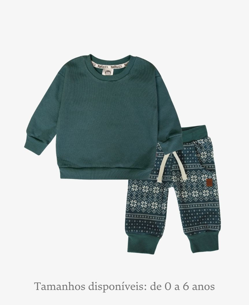 Conjunto de Moletom Infantil Algodão | Sweater e Deep Green