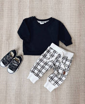 Conjunto de Moletom Infantil Algodão | Xadrez Plaid e Preto