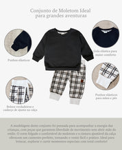 Conjunto de Moletom Infantil Algodão | Xadrez Plaid e Preto