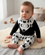 Conjunto Bebê Unissex Calça + Body Longo + Babador | Preto e Lunar