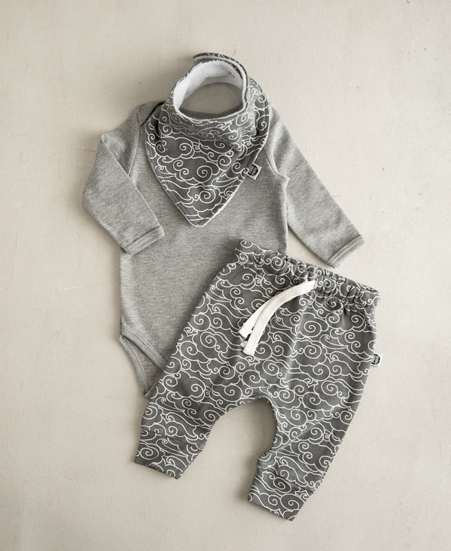 Conjunto Bebê Menino Calça + Body Longo + Babador | Mescla e Dreamy