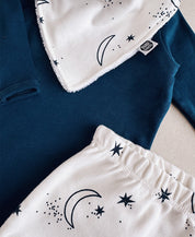 Conjunto Bebê Menino Calça + Body Longo + Babador | Azul Sky e Midnight