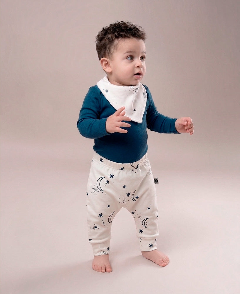 Conjunto Bebê Menino Calça + Body Longo + Babador | Azul Sky e Midnight