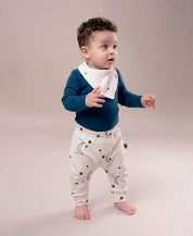 Conjunto Bebê Menino Calça + Body Longo + Babador | Azul Sky e Midnight