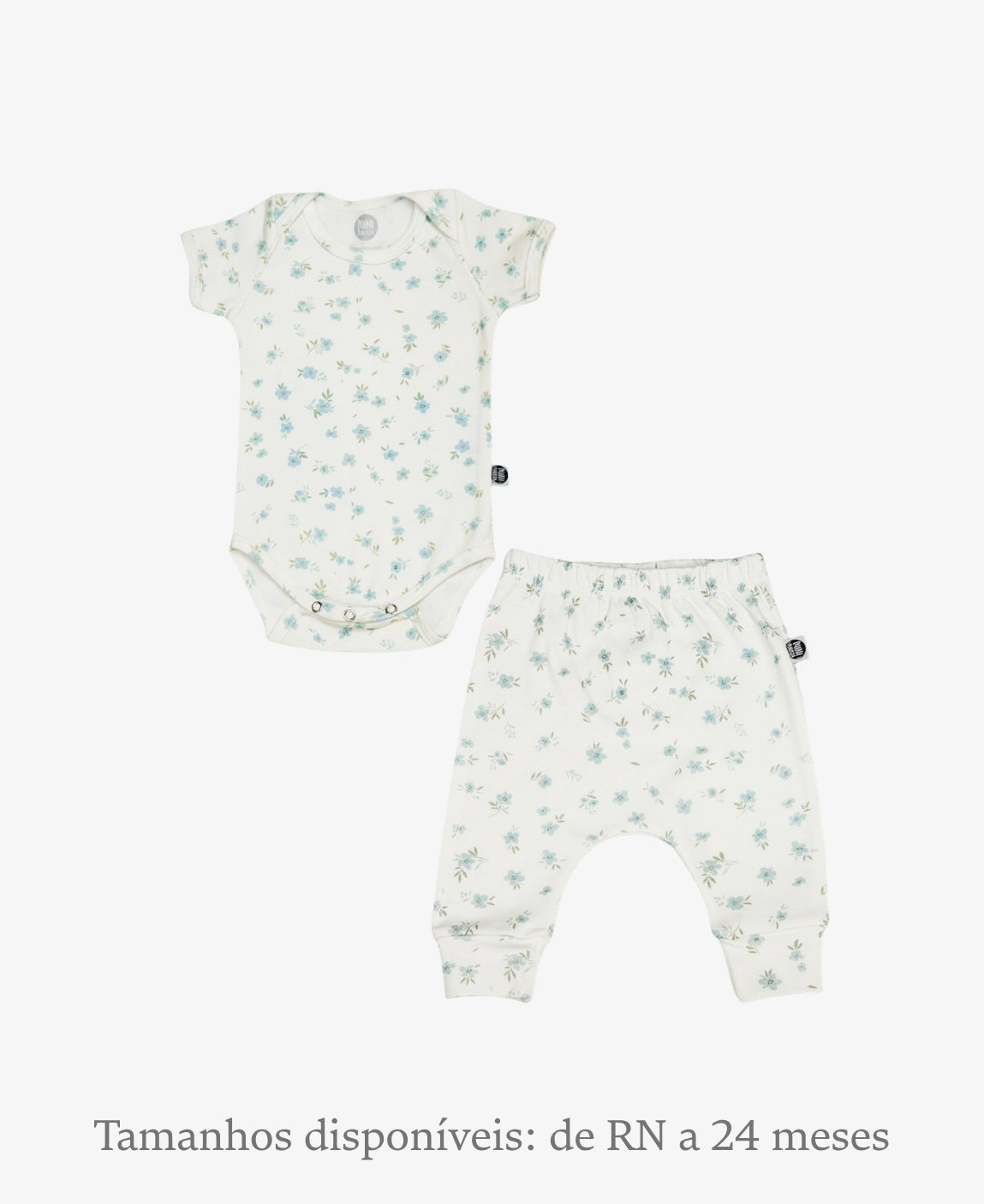 Conjunto Body Manga Curta e Calça Bebê | Floral Azul