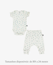 Conjunto Body Manga Curta e Calça Bebê | Floral Azul