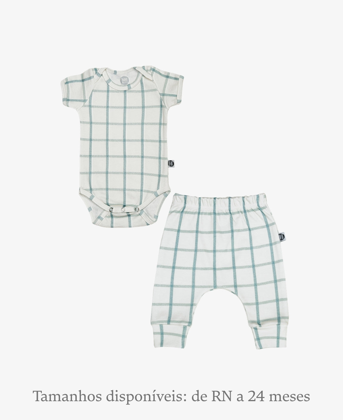 Conjunto Body Manga Curta e Calça Bebê | Xadrez Azul