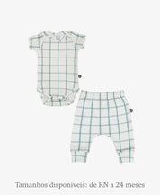 Conjunto Body Manga Curta e Calça Bebê | Xadrez Azul