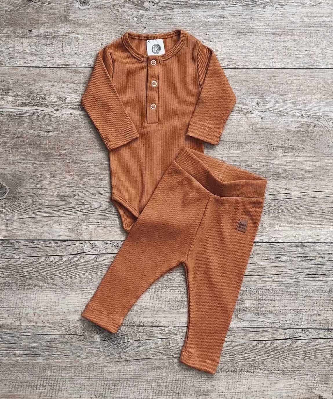 Look Coordenado Bebê Inverno Caramelo Ginger Terroso Canelado Algodão Aconchegante