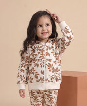 Bebê menina veste Casaco Moletom Laurel folhas de louro em caramelo com legging conjunto, 100% algodão antialérgico MiniMalista da mãe fundadora criança alérgica