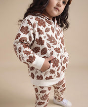 Bebê menina veste Casaco Moletom Fall folhas secas marrom caramelo com legging conjunto, algodão MiniMalista da mãe fundadora