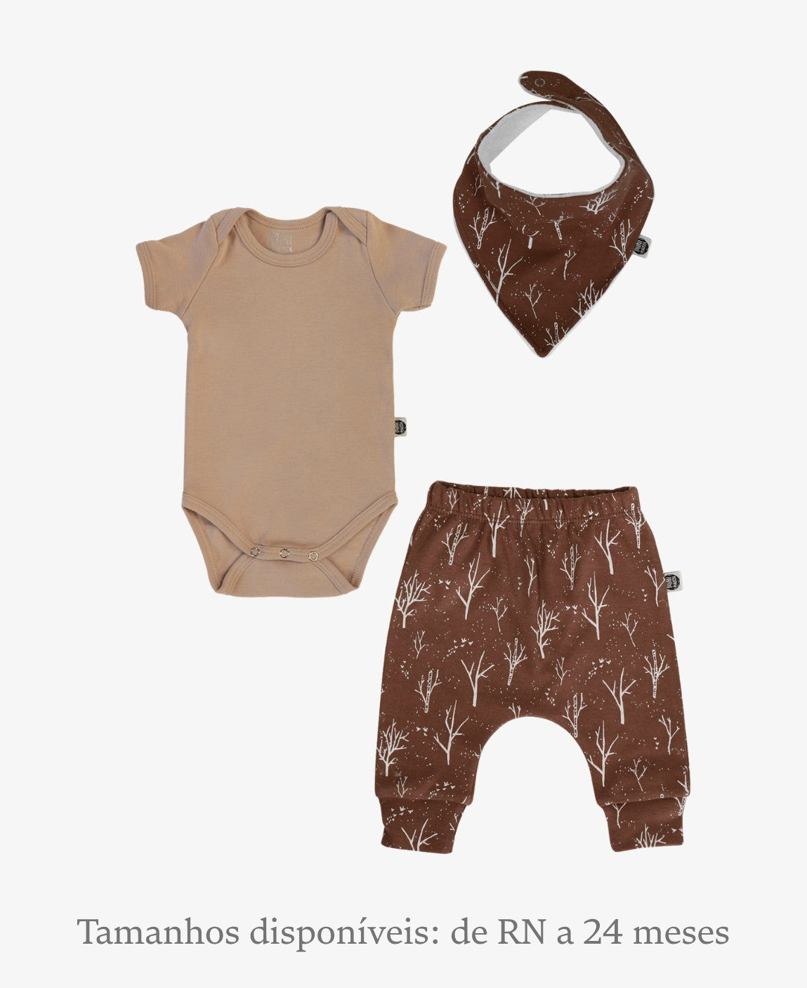 Conjunto Bebê Calça + Body Curto + Babador | Twig e Cinnamon