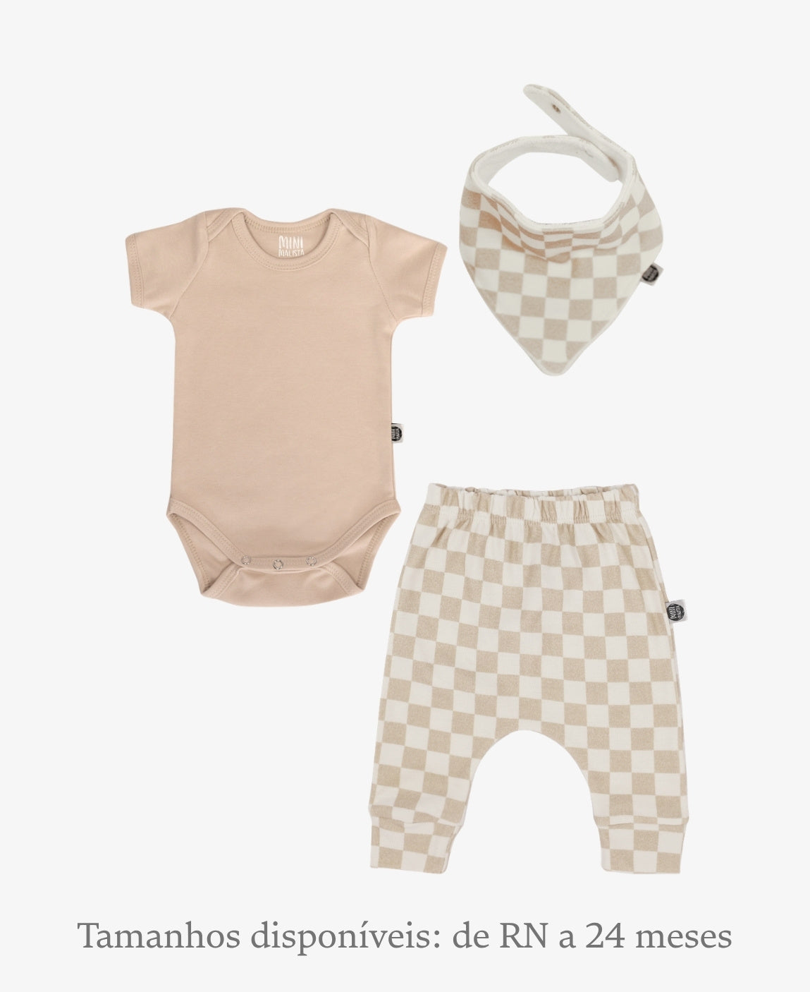 Conjunto Bebê Unissex Calça + Body Curto + Babador | Racer Beige e Beige