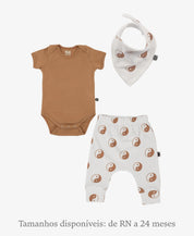 Conjunto Bebê Calça + Body Curto + Babador | Yin Yang e Goldie